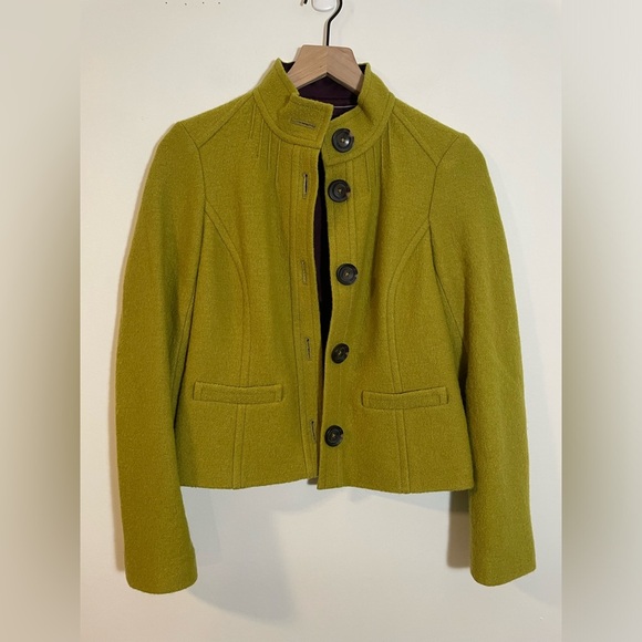 Boden 100% Wool 5 Button Lined Chartreuse Green Jacket Women’s Size 2 EUC - Picture 3 of 11